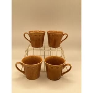 Vintage Tea Cup Mug Homer Laughlin Conventry Castilian 6oz Brown Orange Set of 4